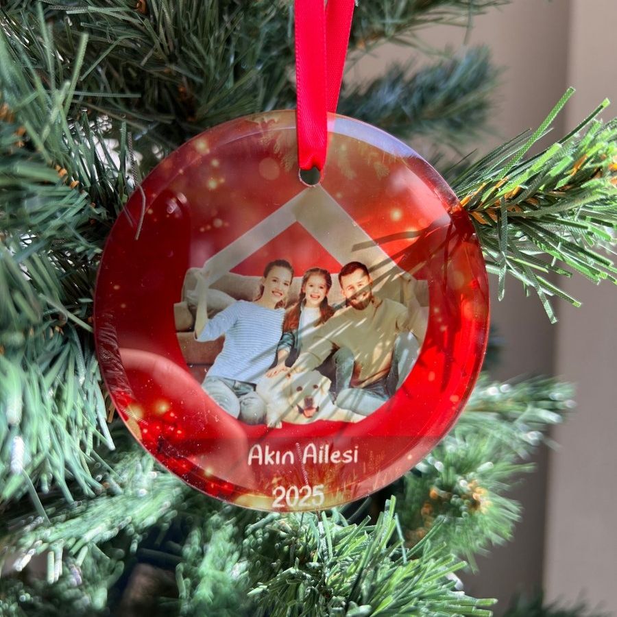 Aileye Özel Cam Yılbaşı Süsü – Fotoğraflı Kişisel Hatıra - Clicksy