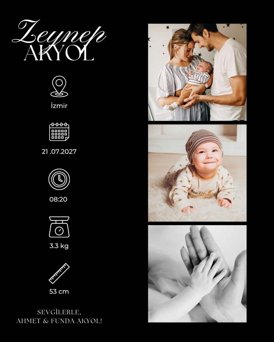 Yeni Doğan Bebek İçin 3 Fotoğraflı Ahşap Çerçeve - 15x20 / 20x25 cm - Clicksy