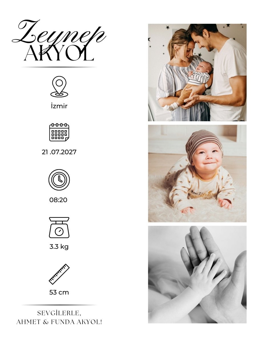 Yeni Doğan Bebek İçin 3 Fotoğraflı Ahşap Çerçeve - 15x20 / 20x25 cm - Clicksy