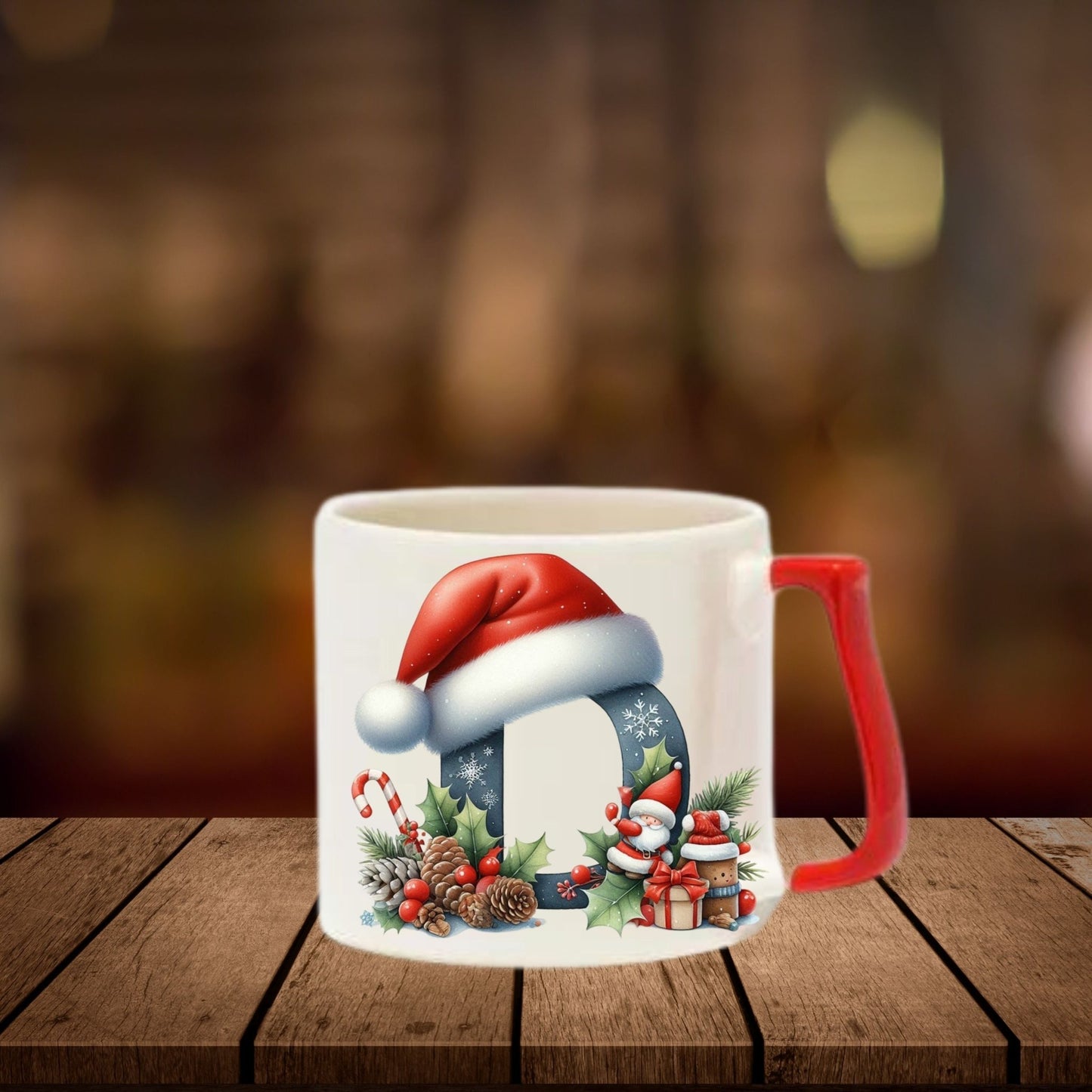 Yılbaşı Harf Kupa Bardak – Kişiye Özel & Kırmızı Kulplu - Clicksy