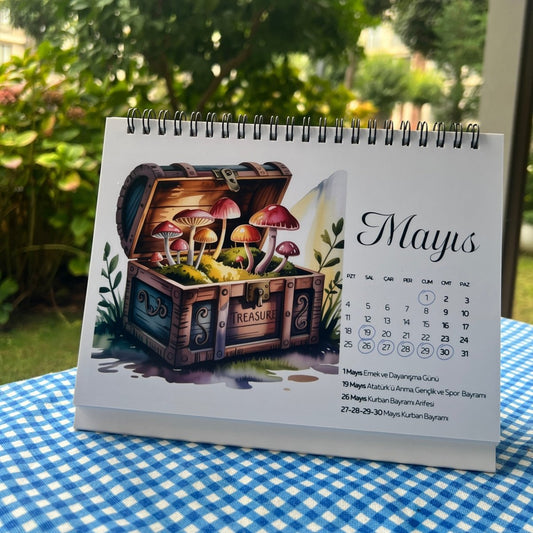 2026 Mevsimler Masa Takvimi – Beyaz Renk Spiral Takvim 21x15 cm. Yatay - Clicksy