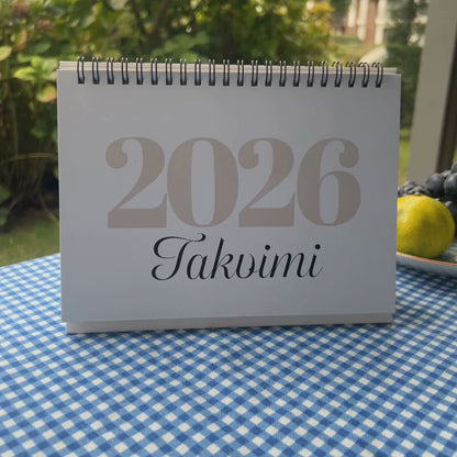 2026 Masa Takvimi – Kişiye Özel Beyaz Renk Spiral Takvim 21x15 cm. Yatay