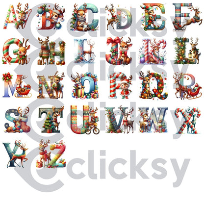 Yılbaşı Geyik Tasarımlı Harf Kupa Bardak – Kişiye Özel & Kırmızı Kulplu - Clicksy